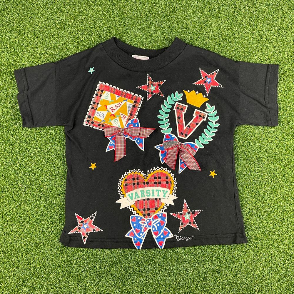 Vintage Hearts Made in USA Kids Black Short Sleeve Glasgow Graphic T-Shirt Sz 6